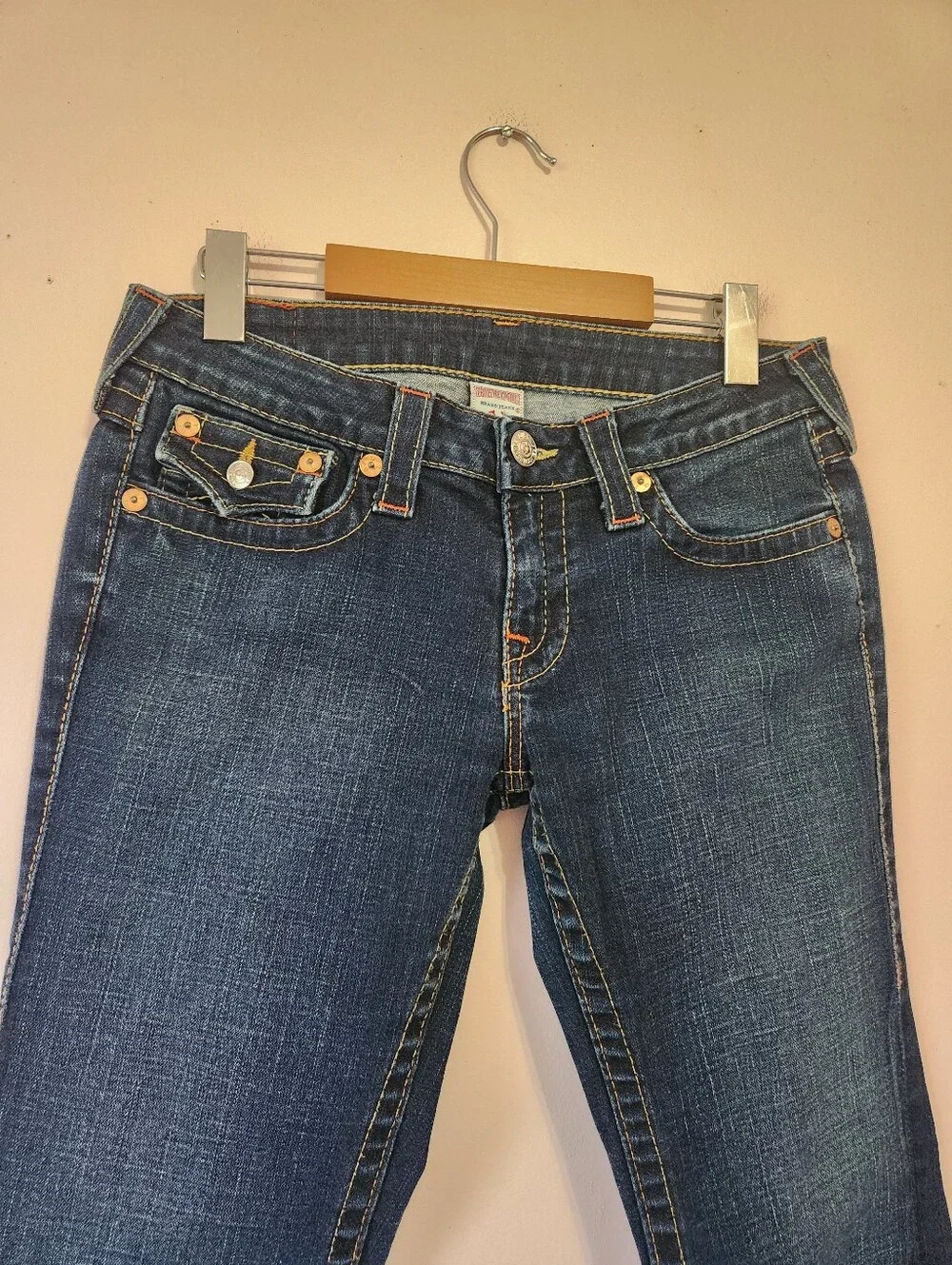 Vintage True Religion Joey Flap Pocket Twisted Seam Low Rise Flare Jeans Size 29 - Picture 2 of 12